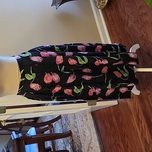 Anne Crimmens UMI Collection 100% silk black pink lime tulip print skirt 14 EUC…